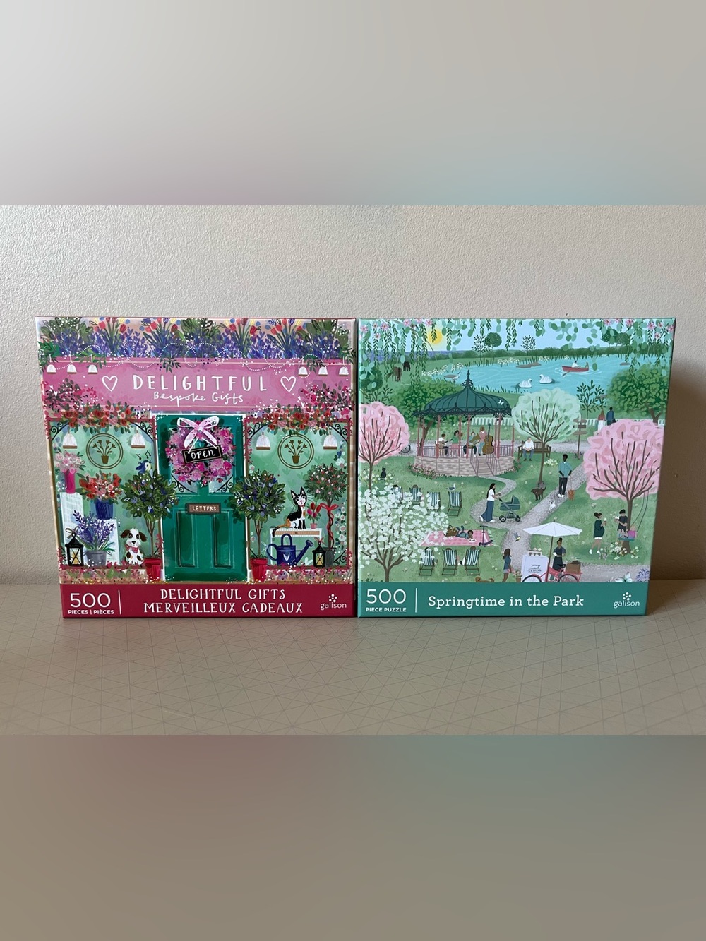 Bundle of 2 Galison 500 Piece Puzzles - Delightful Gifts/Springtime in the Park
